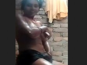 Rural woman takes a bath