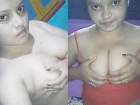 Indian village woman flaunts her large breasts