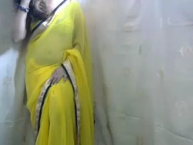 Sensual sari strip with busty Desi wife