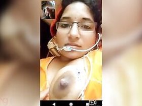 Beautiful Desi mom milking her huge XXX boobs during a video call