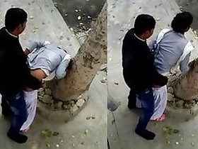 Desi girl with her lover outdoors red-handed MMS sex
