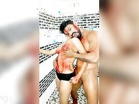 Beautiful Indian girl covered her body in red paint from her cute XXX boyfriend