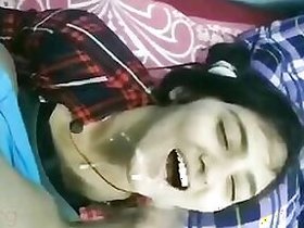 A horny Desi girl gets a batch of cum on her face covered in dirty MMS talk