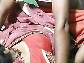 Dirty wife Dehati in sari takes cock while son sleeps