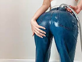 Soggy blue jeans and a wet top