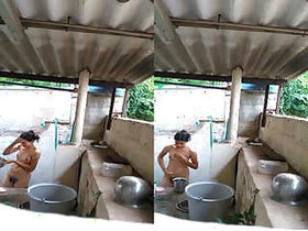 Pretty black girl Bathing in the hidden camera footage