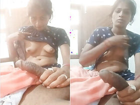 Wife Desi shows her tits and gives a blowjob.